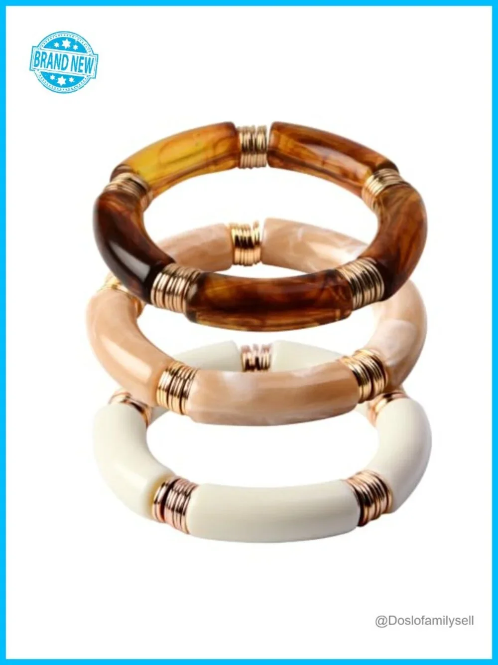 Beaded Gold Plated Bangle Bracelet - Chunky Bamboo Tube Stacking Stretchable Set